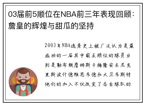 03届前5顺位在NBA前三年表现回顾：詹皇的辉煌与甜瓜的坚持
