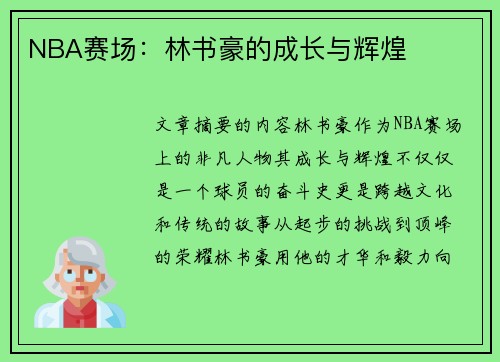 NBA赛场：林书豪的成长与辉煌