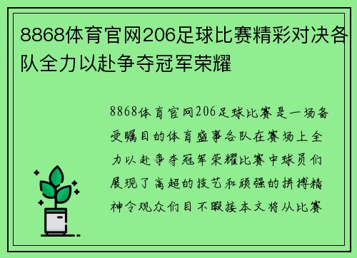 8868体育官网206足球比赛精彩对决各队全力以赴争夺冠军荣耀